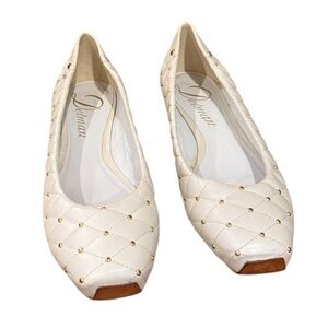 Delman white quilted gold studded leather flats size 9